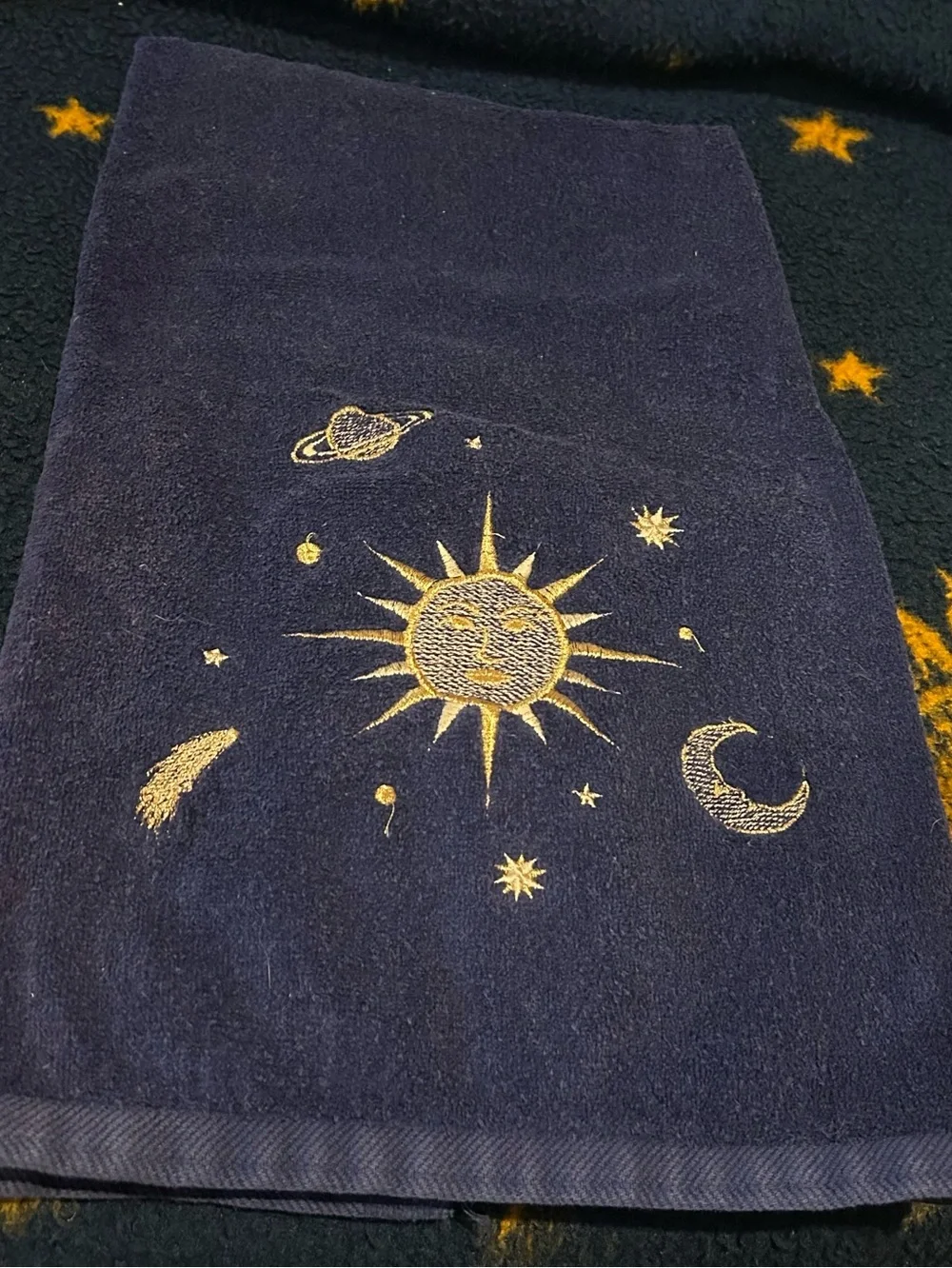 Vintage 90s Celestial Bathroom Towel 3 Piece Set Whimsigoth Sun Moon Decor USA